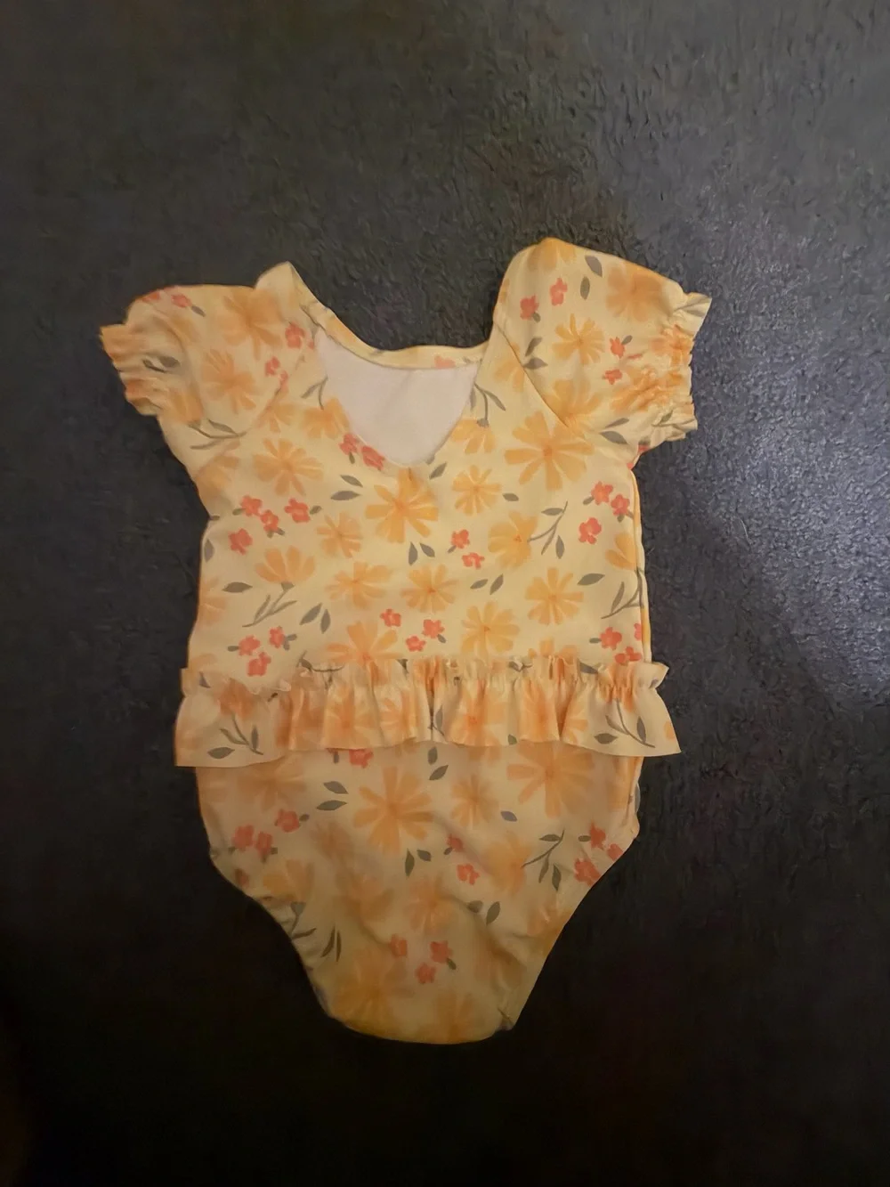 Like New Carters 9 month Yellow Floral Ruffle One-Piece Swimsuit